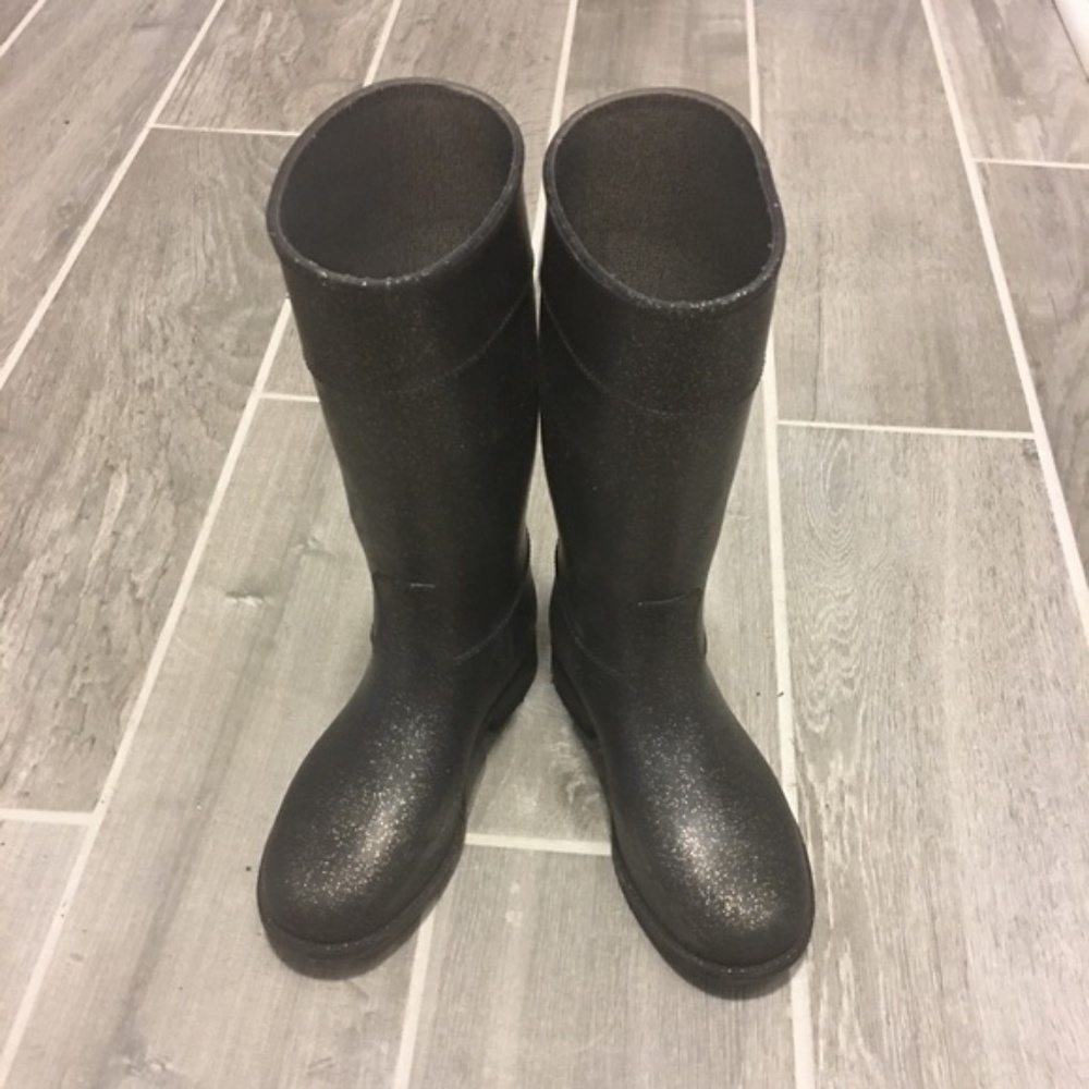 Zara Kids Charcoal Gray Glitter Rain Boots